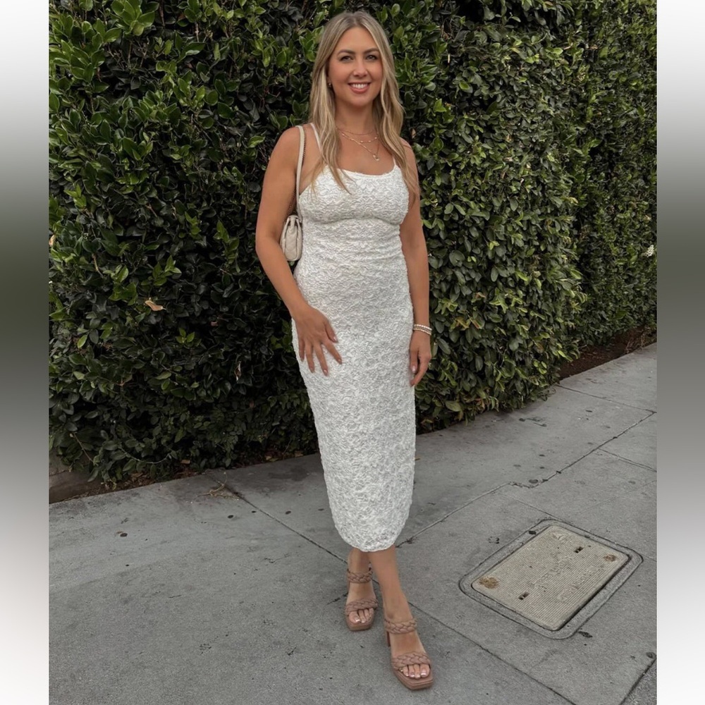 White Textured Midi Dress
